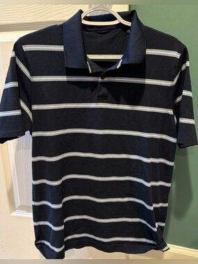 Lululemon Men's Navy Blue Striped Polo Shirt